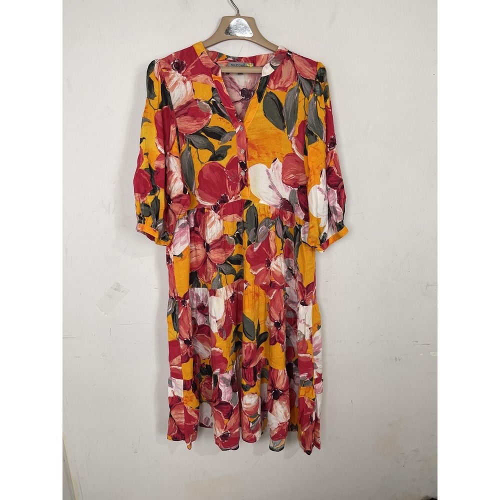 Figueroa & Flower Dress Womens Large Floral Country Midi Boho Cottage‎ Puff